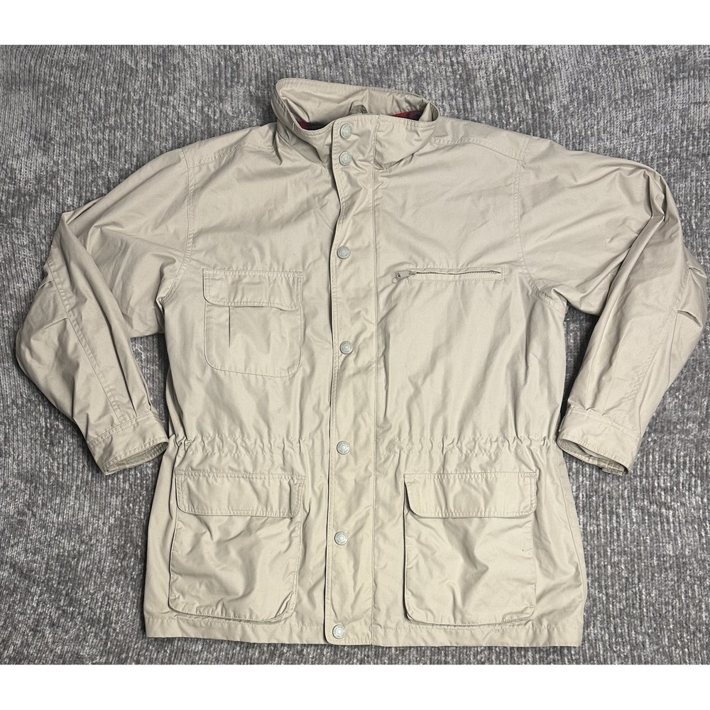 Vintage Eddie Bauer Wool Lined Parka Jacket Men XL Beige Coat Snap Full Zip